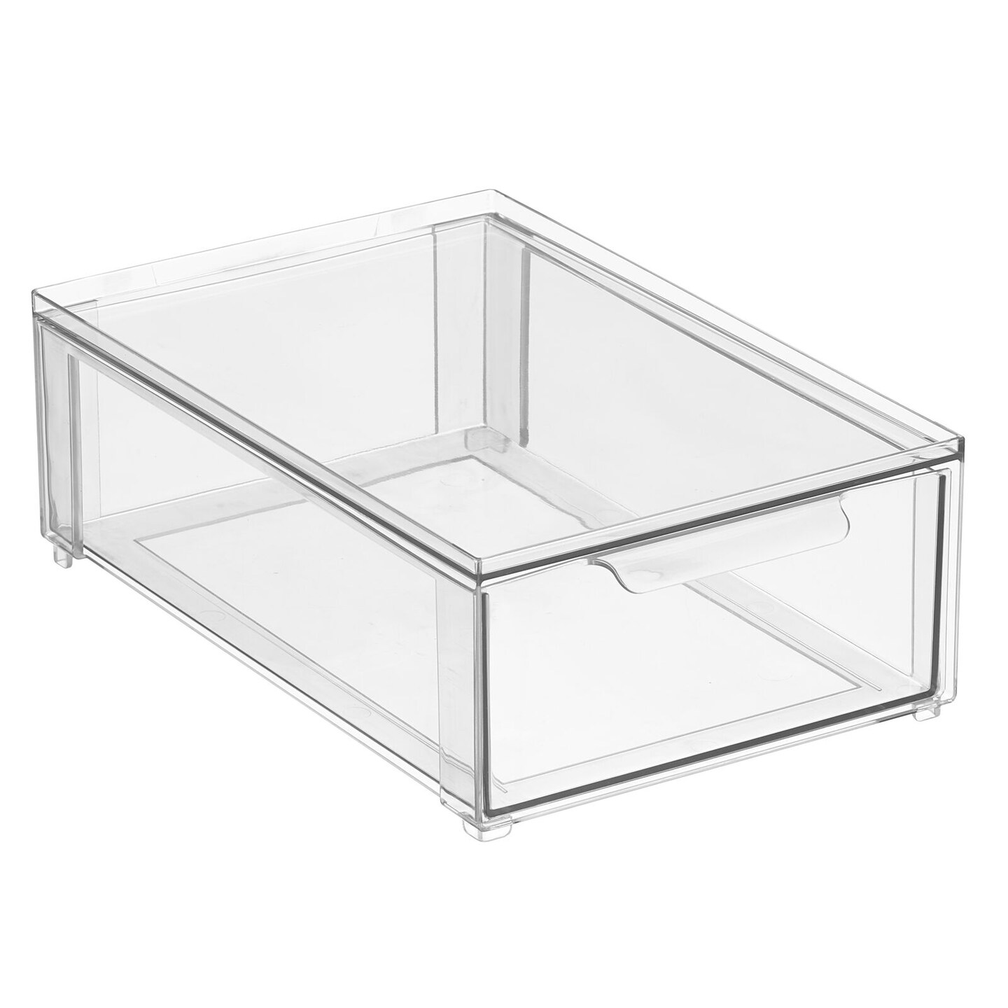 mDesign Stackable Kitchen Storage Bin Box with Pull-Out Drawer - Clear