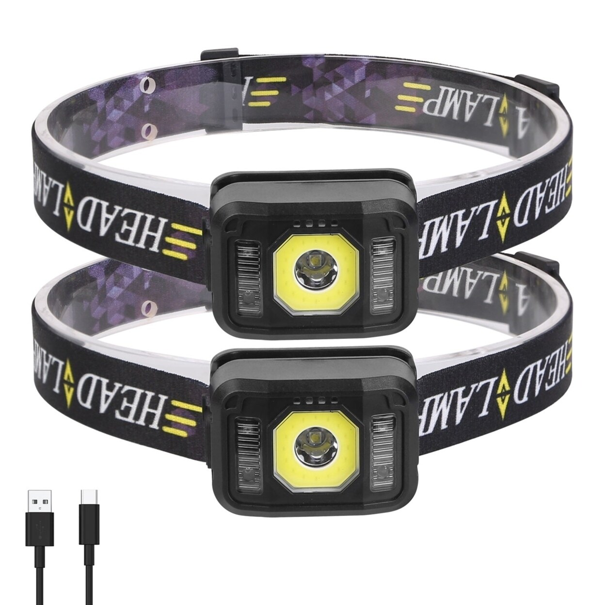2Packs Rechargeable Motion Sensor Headlamp 6 Light Modes Cob Xpg Headlight Torch Flashlight For Fishing Running Camping