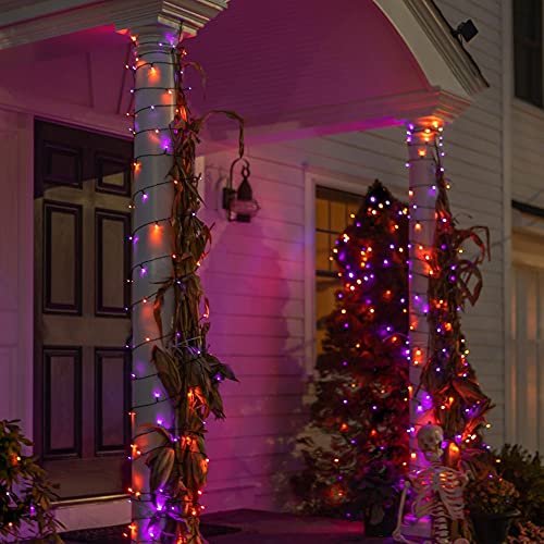 Halloween 300 LED String Lights, 100FT String Lights with 8 Lighting Modes, Halloween Decorations for Party Carnival Supplies, Outdoor Yard Garden Decor (Purple &#x26; Orange)