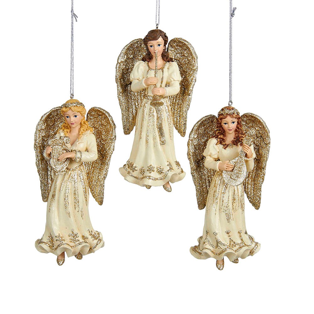 5.25" Platinum Angel Ornaments – Set of 3 Assorted Elegant Christmas Decorations