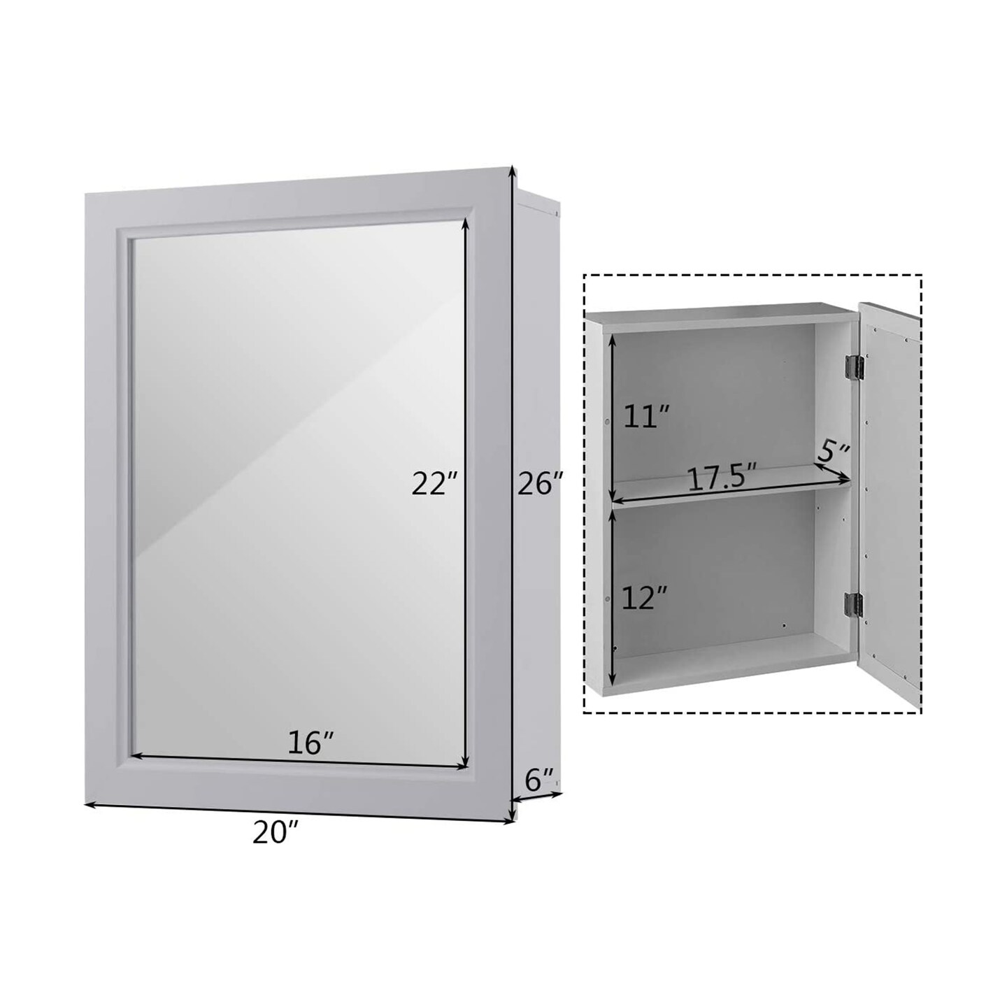 MDF and Glass Wall Mounted Bathroom Cabinet with Mirror and Adjustable Shelves
