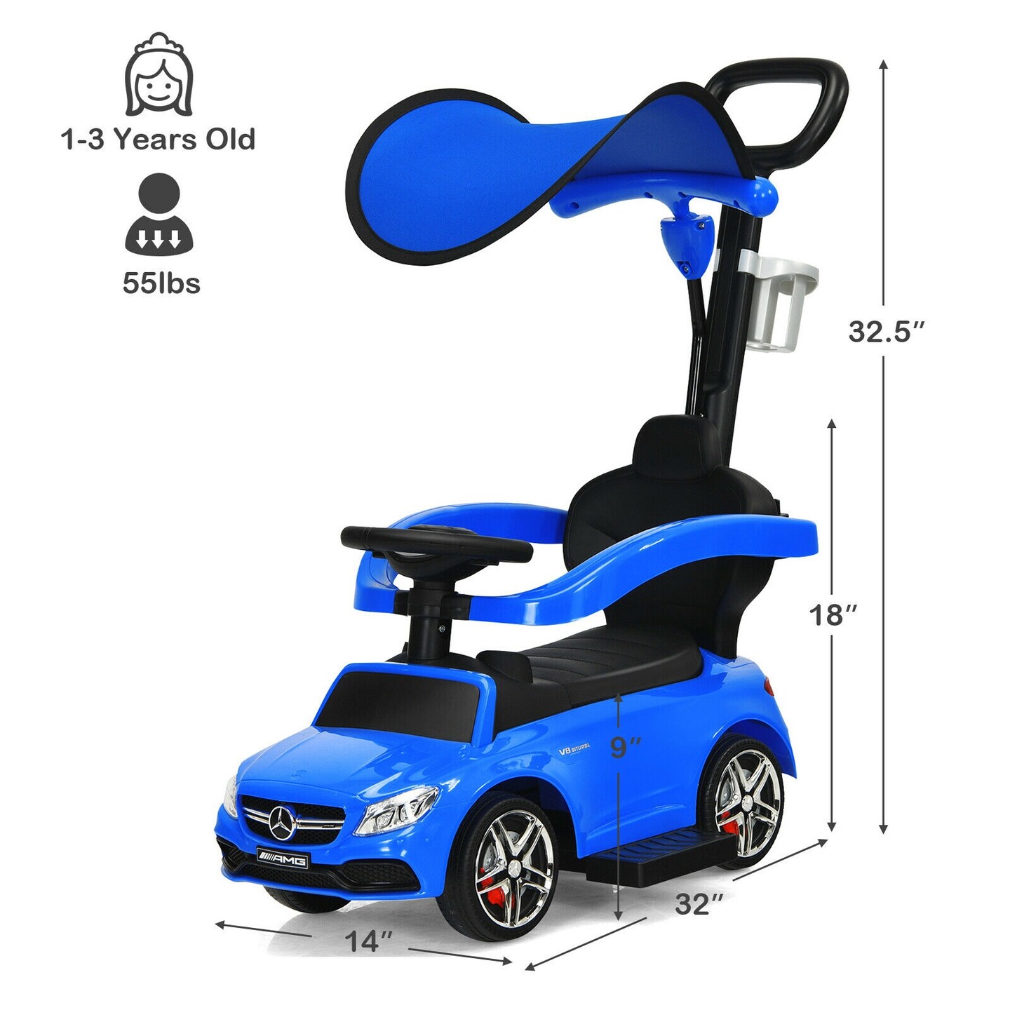 3-in-1 Mercedes Benz Ride-on Toddler Sliding Car