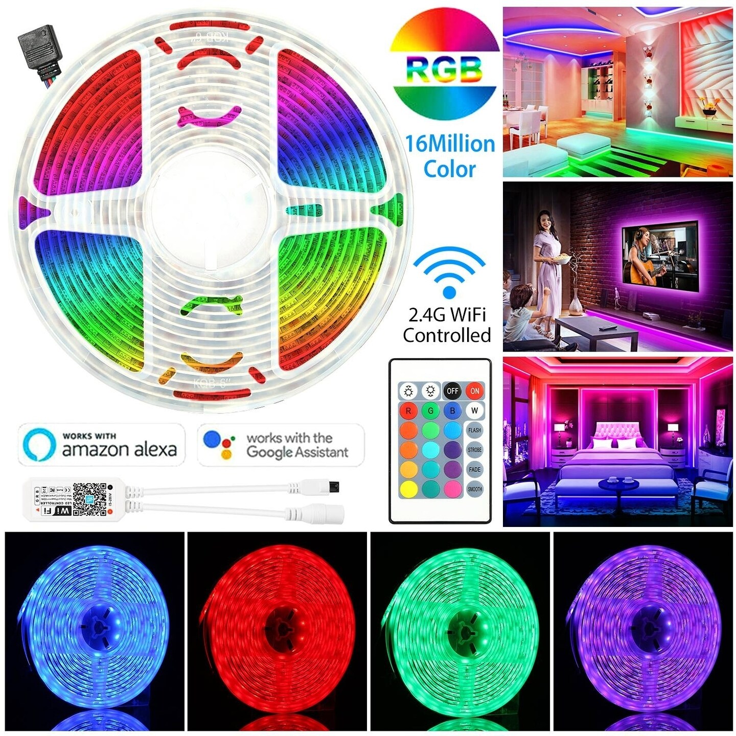 Wifi Smart Rgb Led Strip Light 16.4Ft 300 Leds Smd5050 Color Changing Waterproof