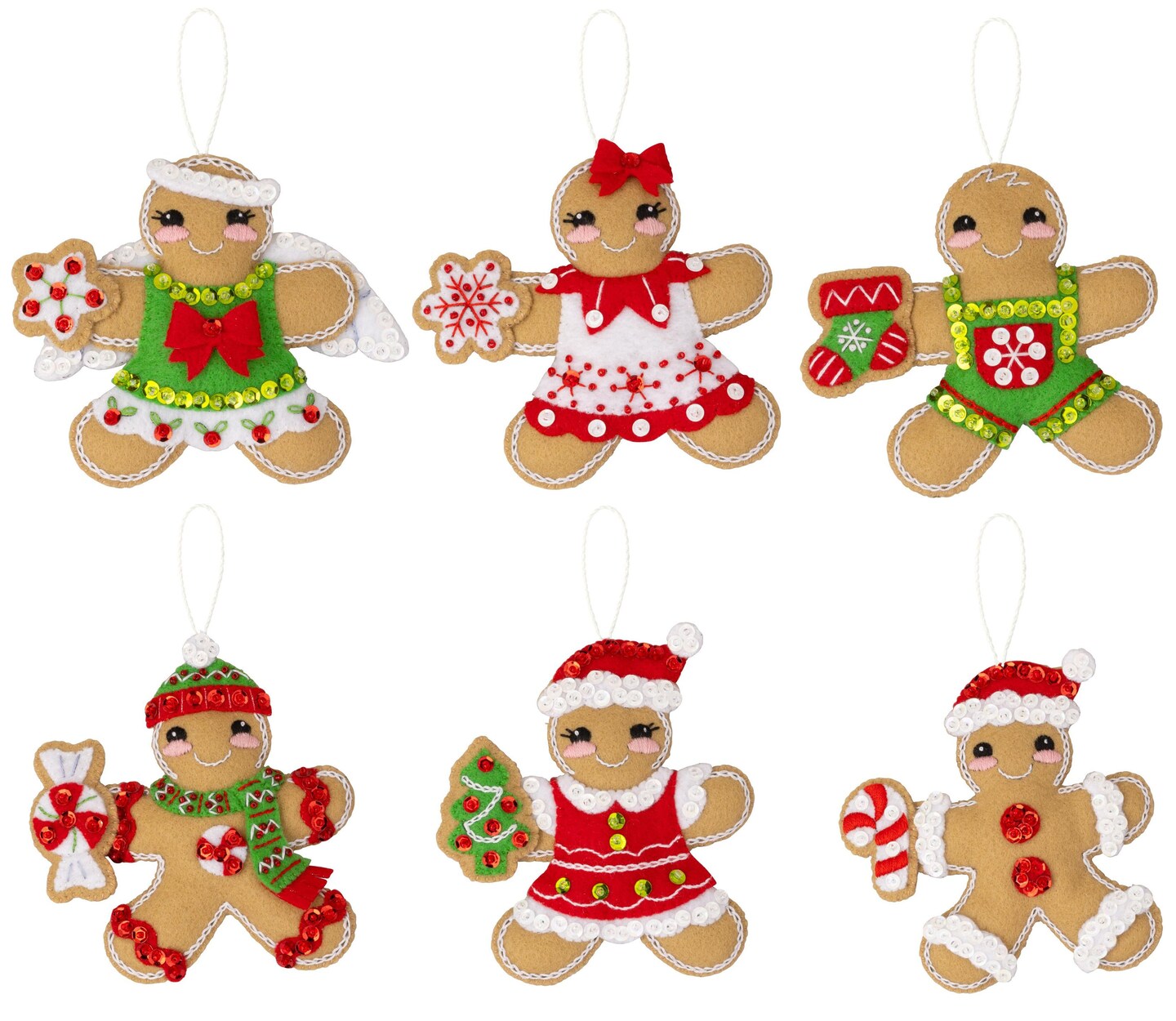Bucilla Felt Ornaments Applique Kit Set Of 6-Dressed Up Gingerbread