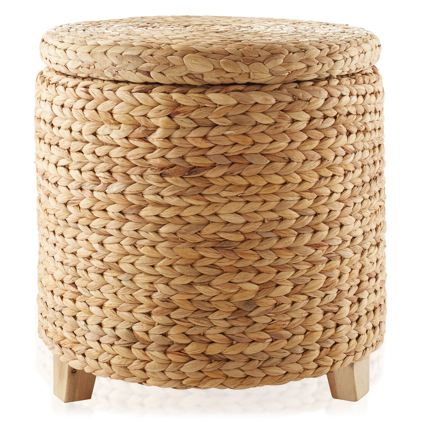 Casafield 17&#x22; Round Storage Ottoman with Lid, Handwoven Water Hyacinth Footstool for Living Room, Bedroom, Bathroom, Home Office