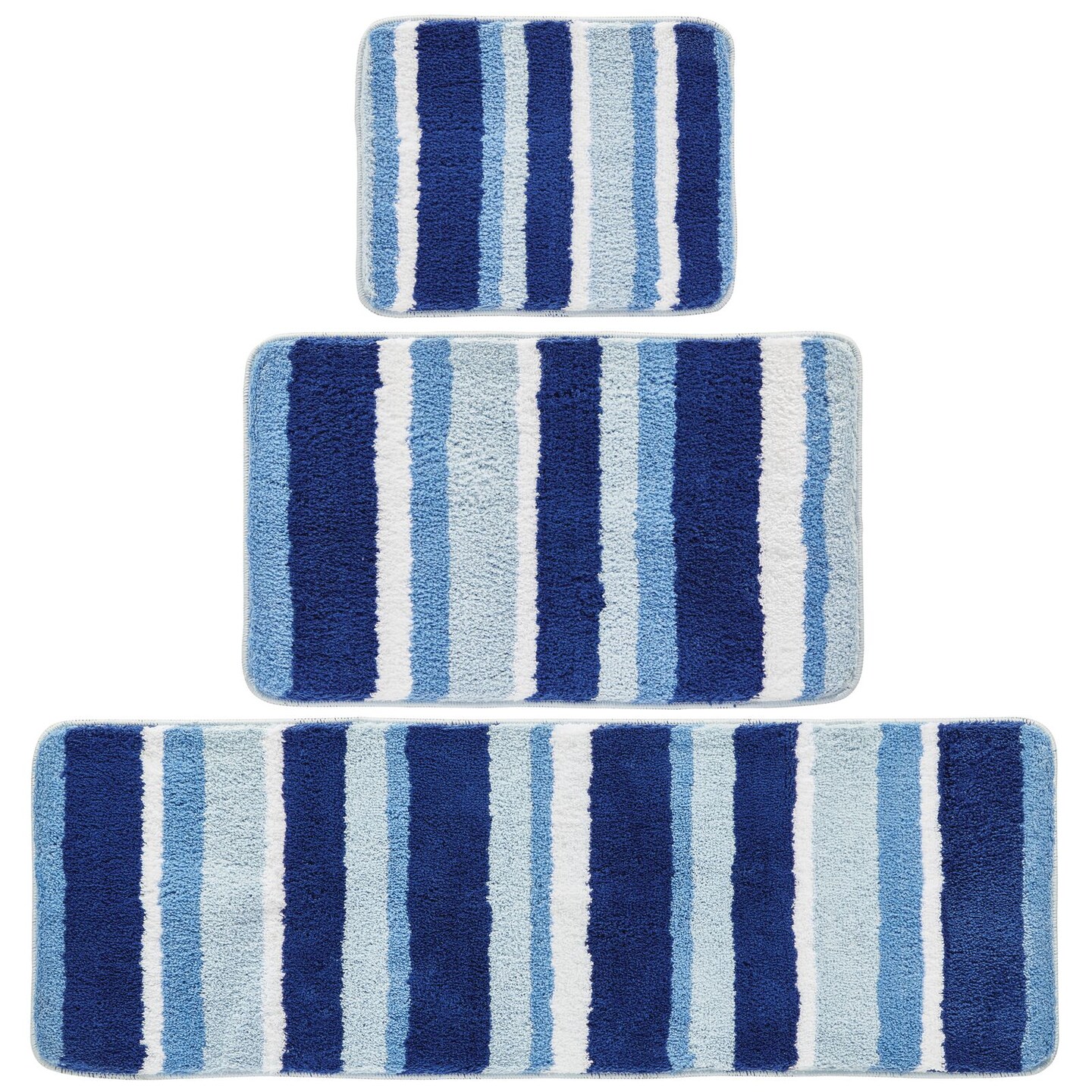 mDesign Striped Microfiber Bathroom Spa Mat Rugs/Runner, Set of 3