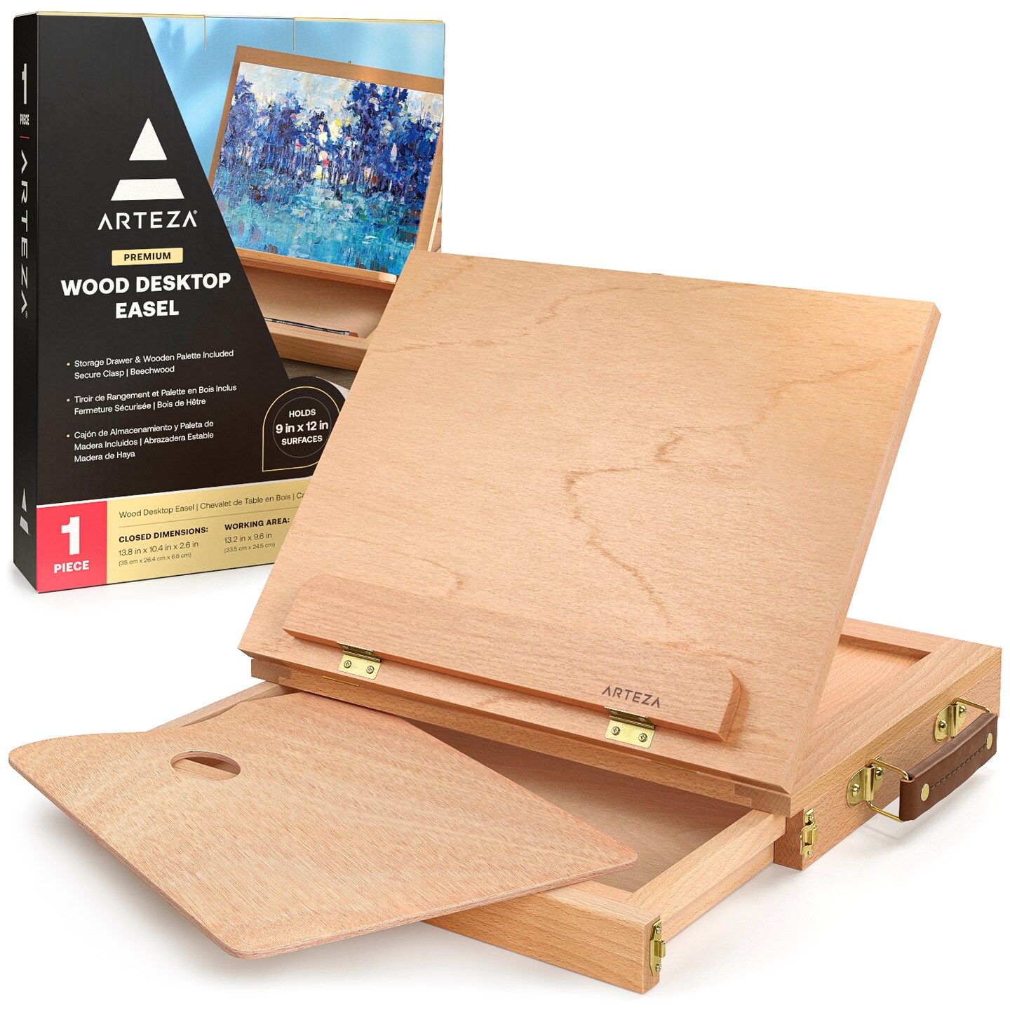 Arteza Art Supply Wooden Tabletop Art Easel with Drawer & Palette