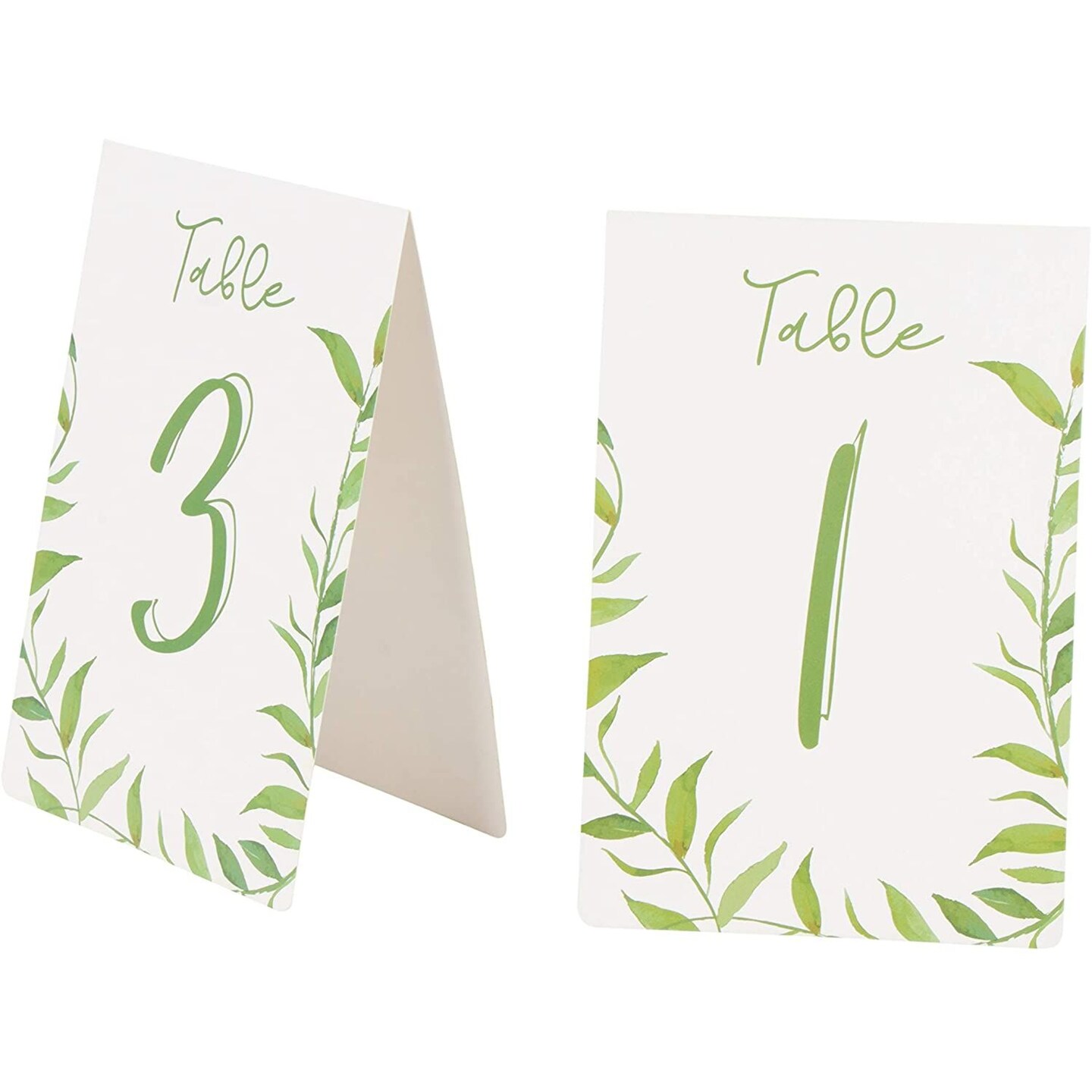 Juvale Greenery Table Number Cards, 1-25 Wedding Tent Style Watercolor Table Cards, Double Sided, Botanical Greenery Reception Party Decoration for Boho-Themed Wedding, 4 x 6 Inches