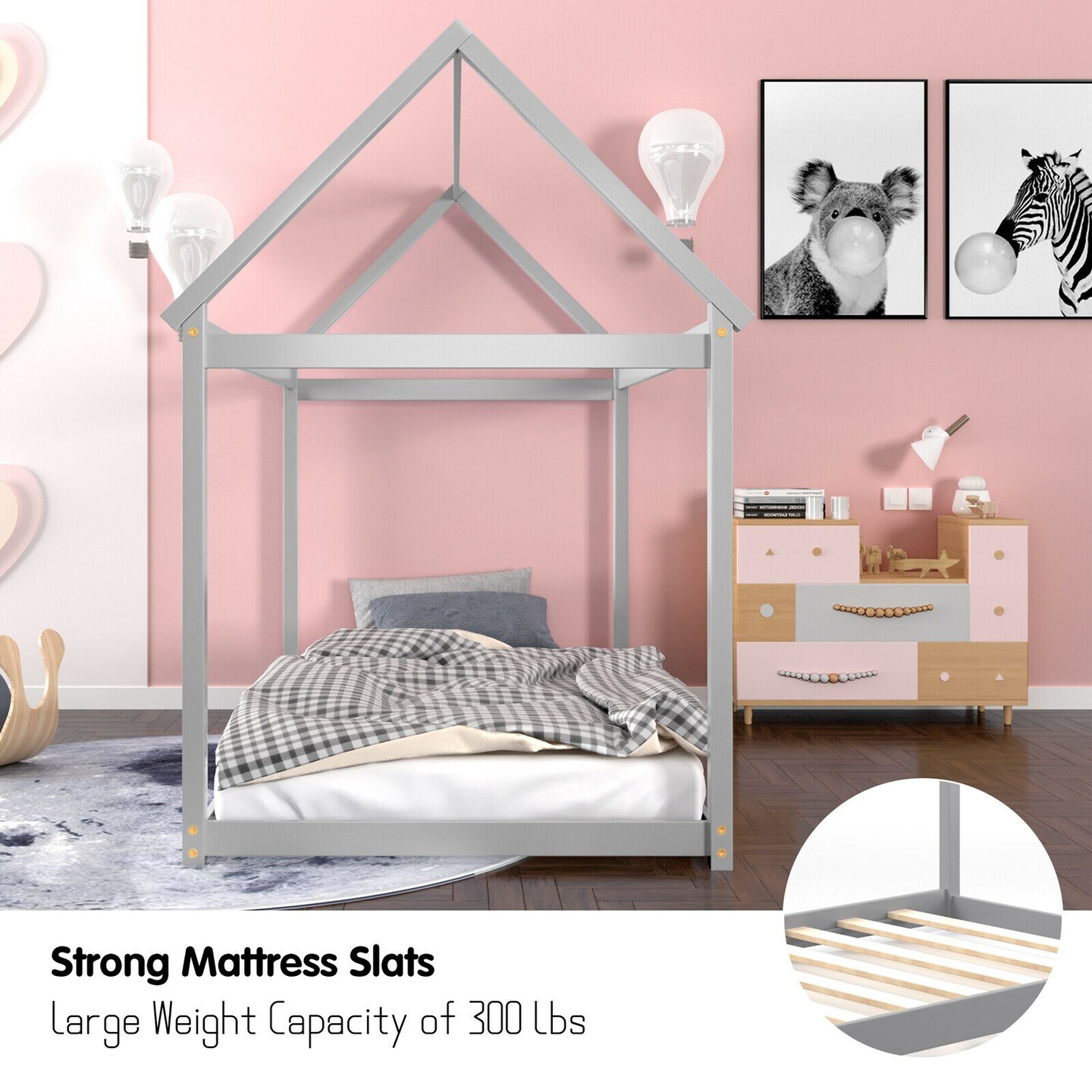 Twin Size Wood House Bed for Kids, Sturdy and Easy Setup