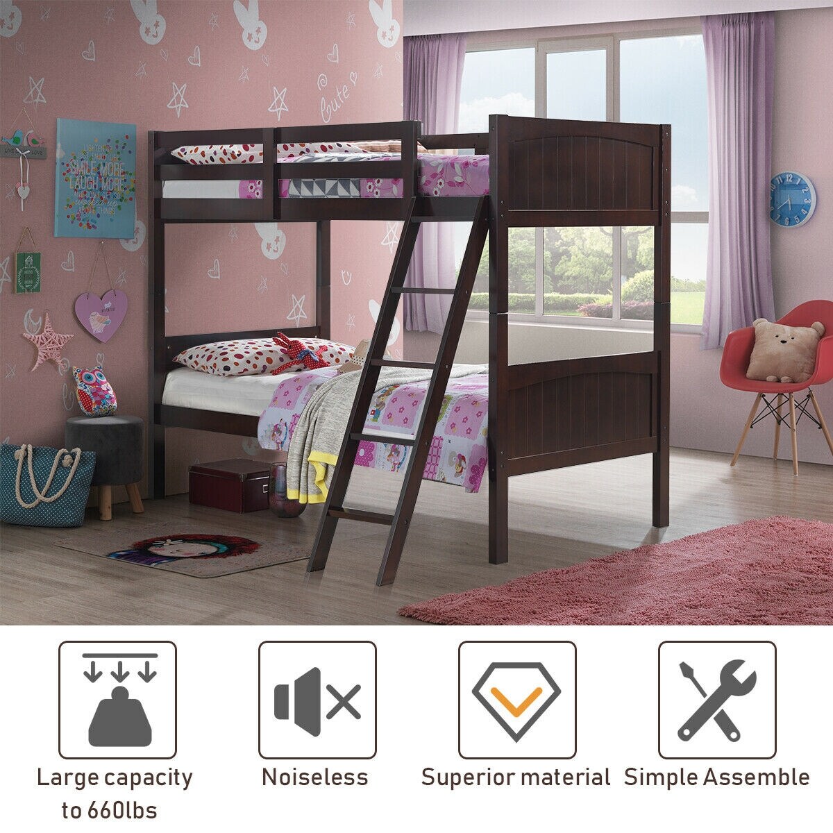 Twin Size Wooden Bunk Beds Convertible 2 Individual Beds