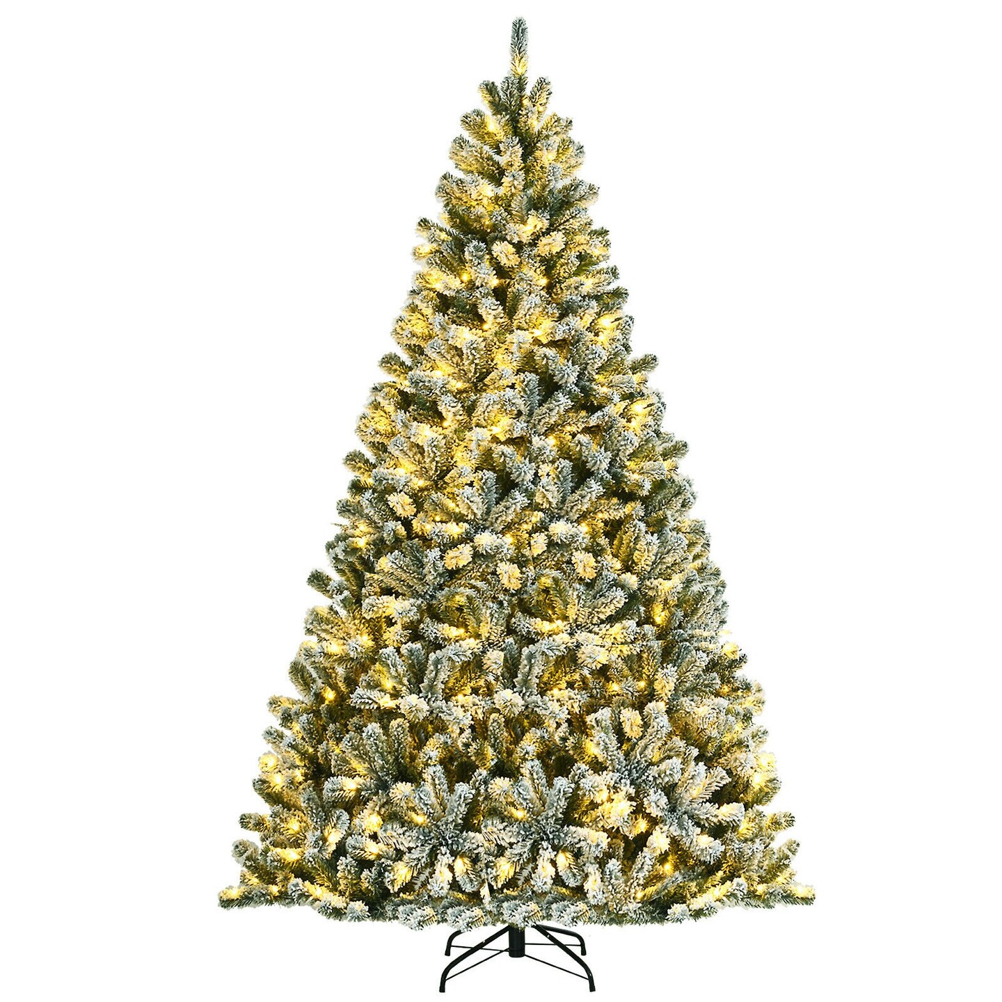 8 Feet Pre-lit Snow Flocked Christmas Tree with Tips and Metal Stand-8 ft