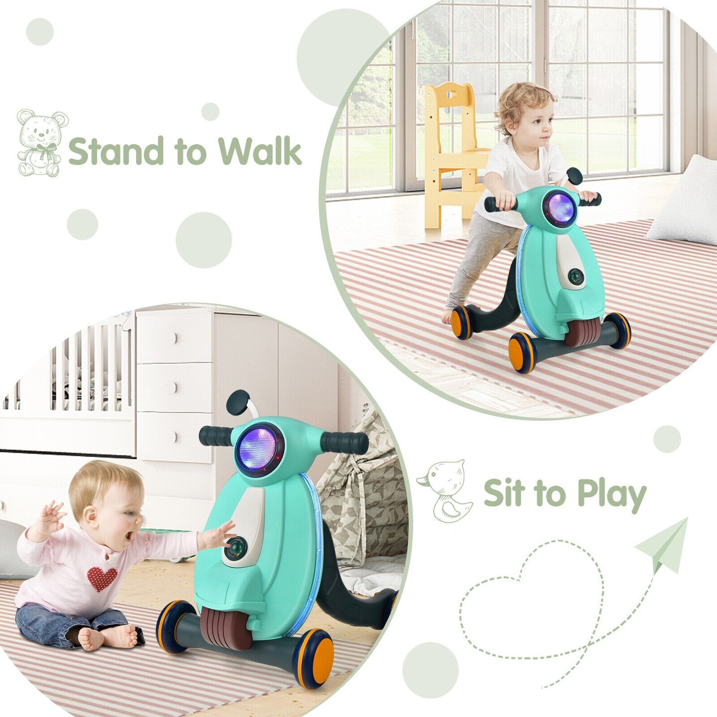 2 in 1 Baby Sit to Stand Learning Walker with Lights and Sounds