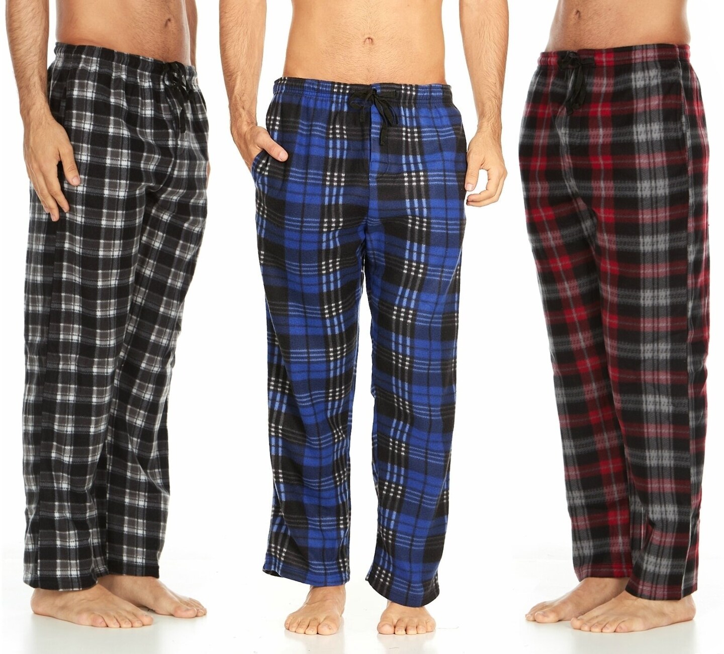 Men&#x27;s Microfleece PJ Plaid Pajama Pants with Pockets 3 Packs