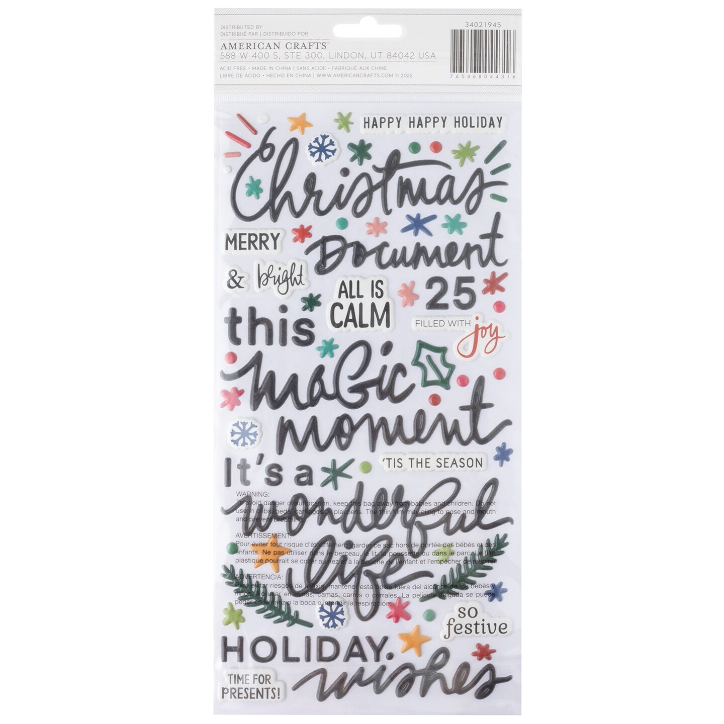 Vicki Boutin Peppermint Kisses Thickers Stickers 155/Pkg-Ho Ho Ho Phrase/Puffy