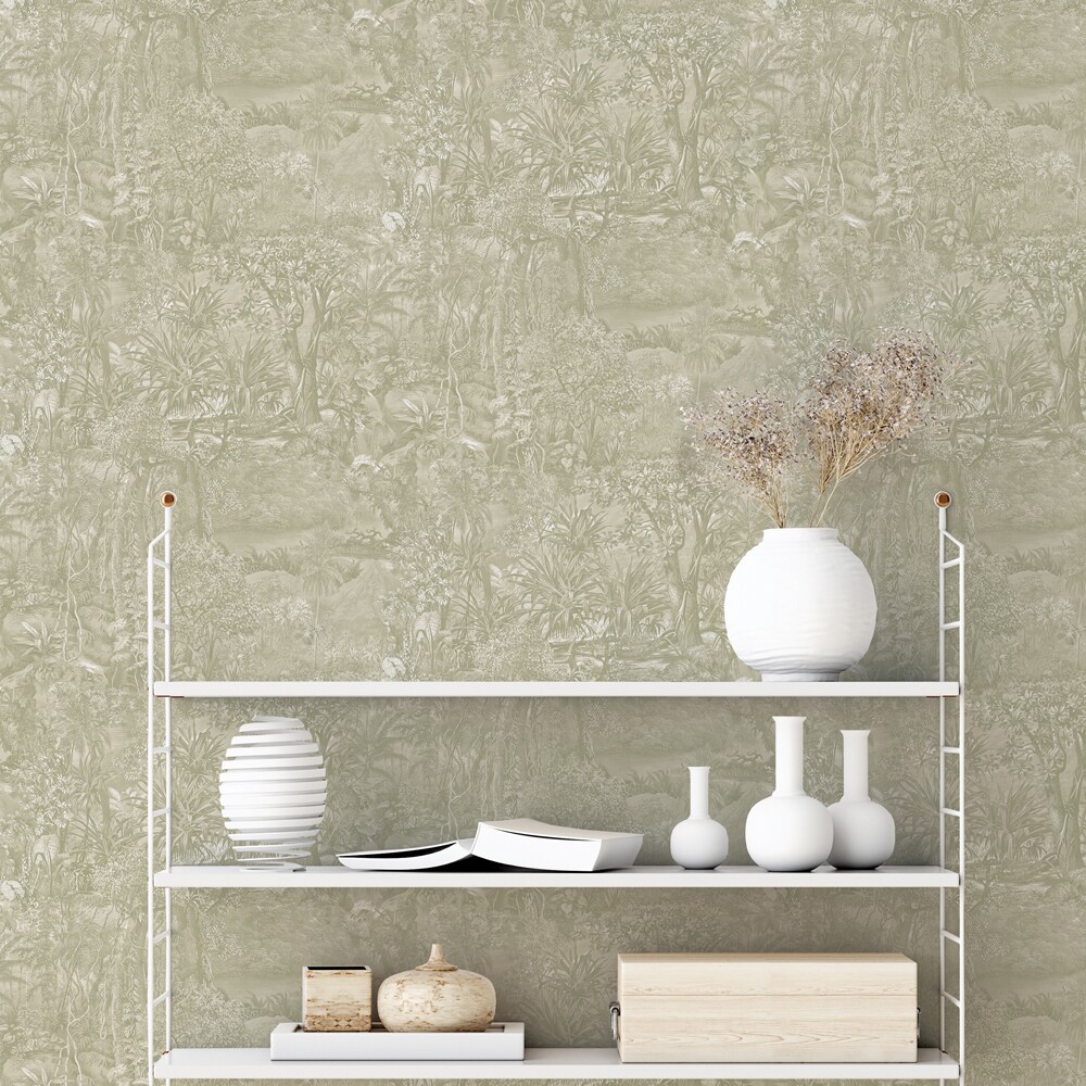 Tempaper Jungle Toile Peel and Stick Wallpaper Moss Green