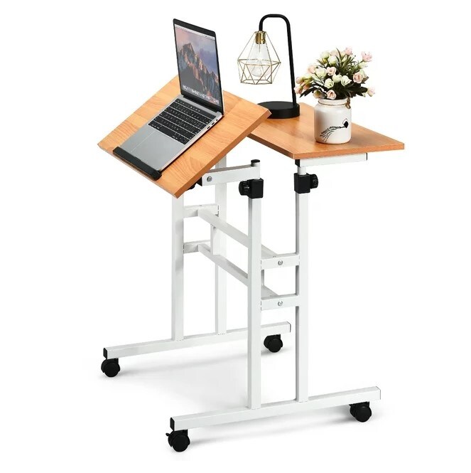 2 in 1 Mobile Standing Desk with Height Adjustable Sit-Stand Workstation, Stand-Up Desk