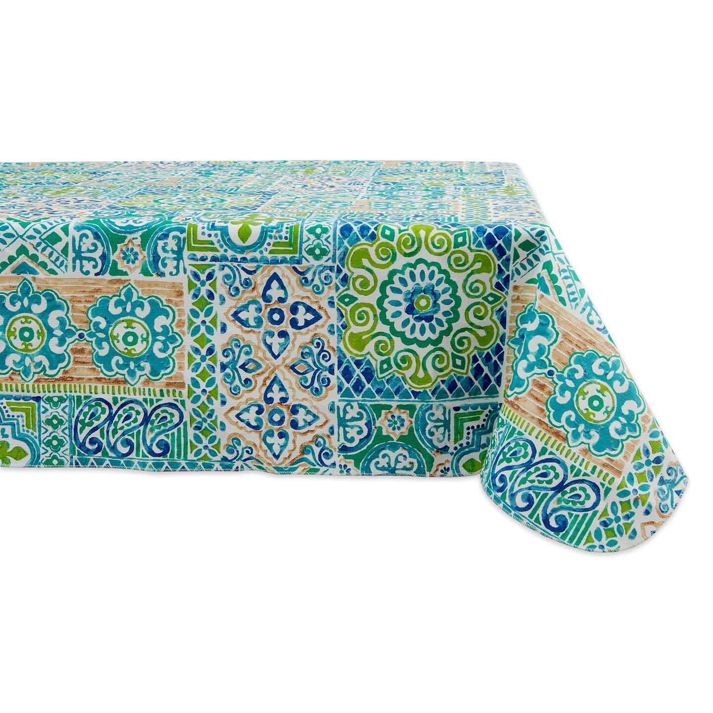 Contemporary Home Living Spanish Tile Waterproof Vinyl Tablecloth - 84" - Blue and Green