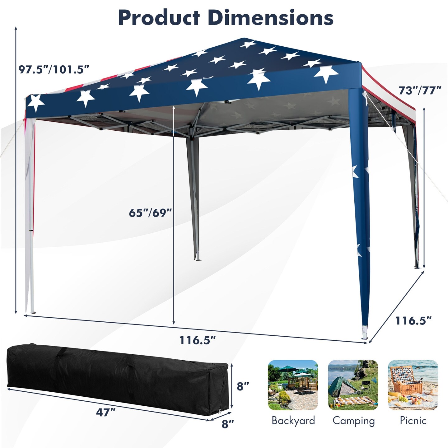 10x10 Pop-Up Canopy Tent Waterproof Oxford Fabric with 4 Mesh Walls Portable Gazebo