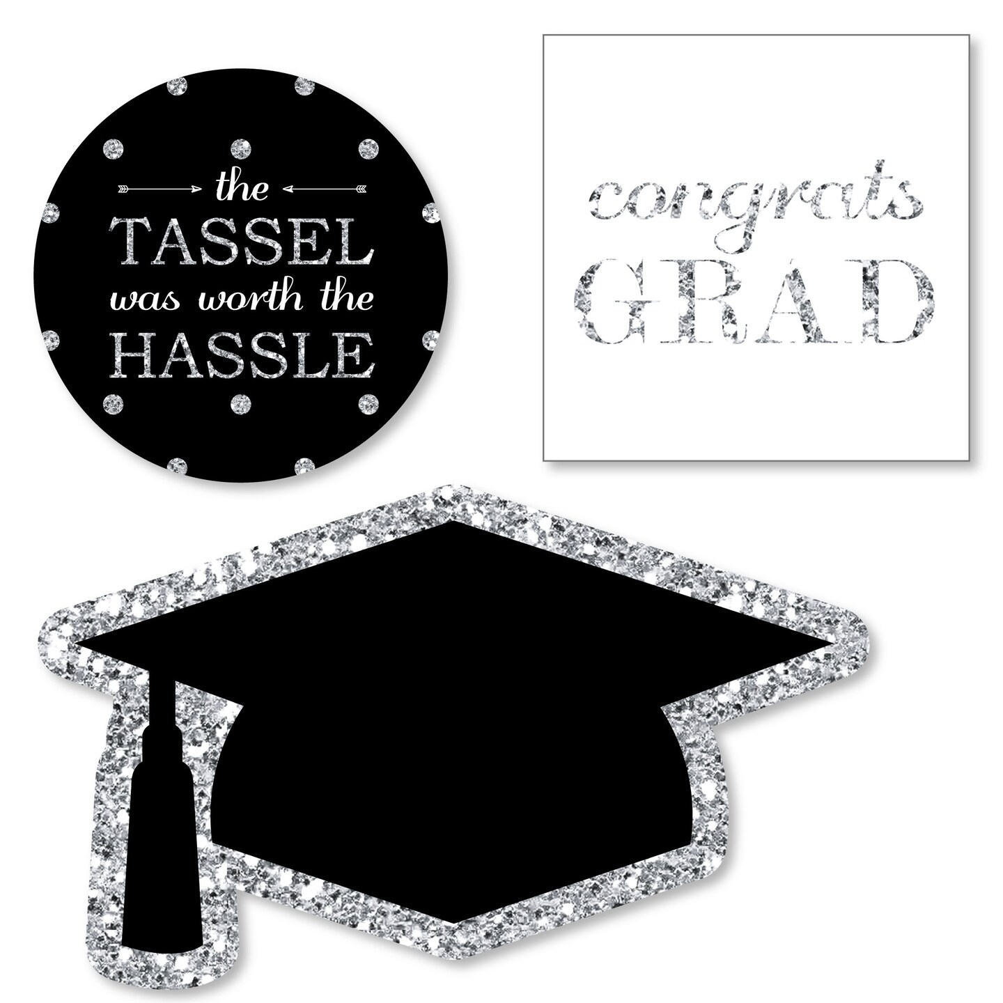 Big Dot of Happiness Tassel Worth The Hassle - Silver - Cut-Outs - 24 Count