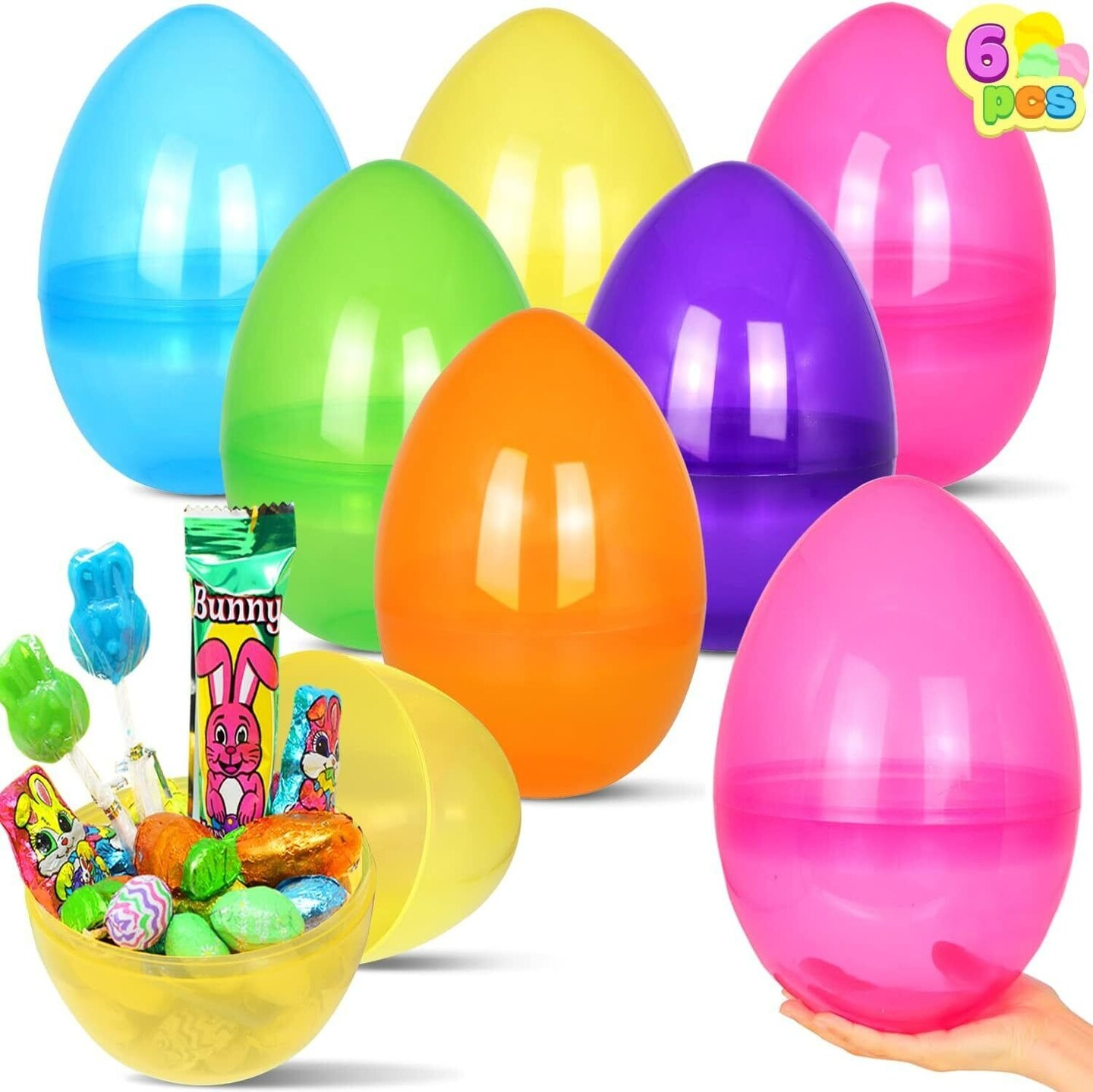 6Pcs 10" Jumbo Easter Eggs Transparent Colorful for Easter Eggs Hunt Party Favor