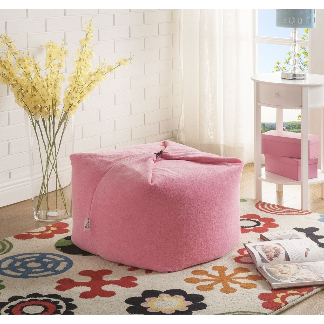 Loungie   Magic Pouf Beanbag-Microplush Fabric-3-in-1 Convertible Ottoman + Chair + Floor Pillow-Modern and Functional