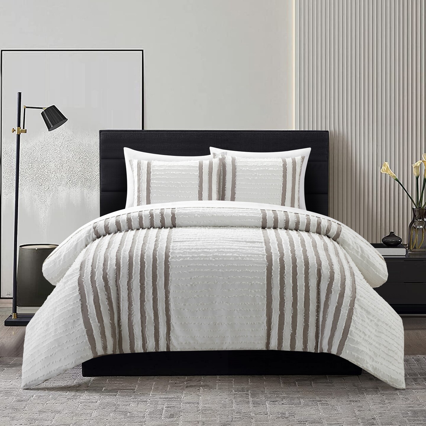 Chic Home Salma 3 Piece Cotton Duvet Cover Set Clip Jacquard Striped