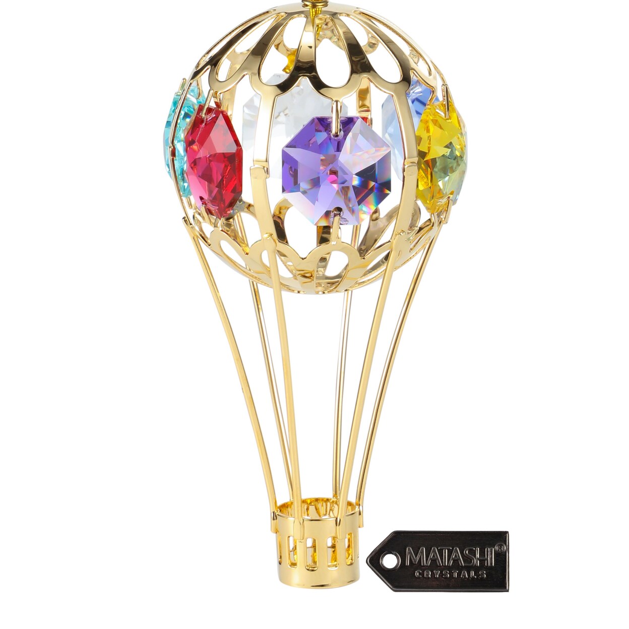 Matashi 24K Gold Plated Crystal Studded Hot Air Balloon Ornament Gift For Christmas Holiday(Colored Crystals)