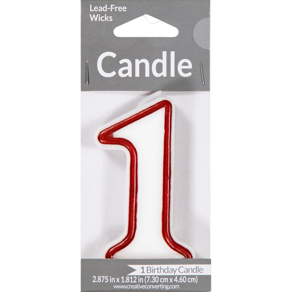 Party Central Pack of 6 White and Red Numeral &#x22;1&#x22; Decorative Birthday Party Candles