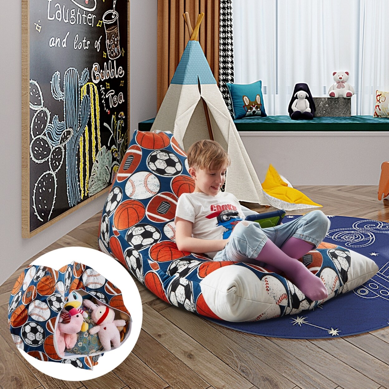 Loungie Bean Bag Covers Microfiber Stuffed Animal Storage