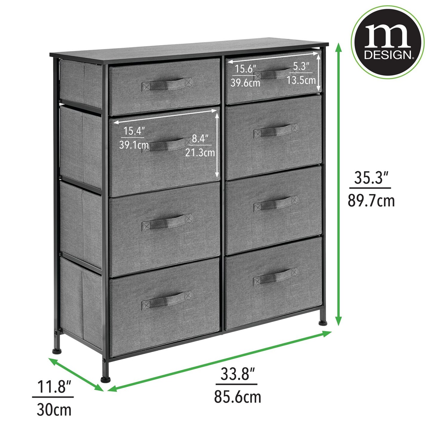 mDesign Tall Storage Dresser Furniture with 8 Slim Fabric Drawers