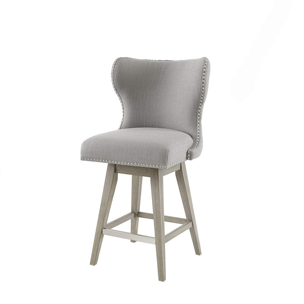 Madison Park Hancock High Wingback Button Tufted Upholstered 27&#x22; Swivel Counter Bar Stool Nailhead Accent Grey See Below