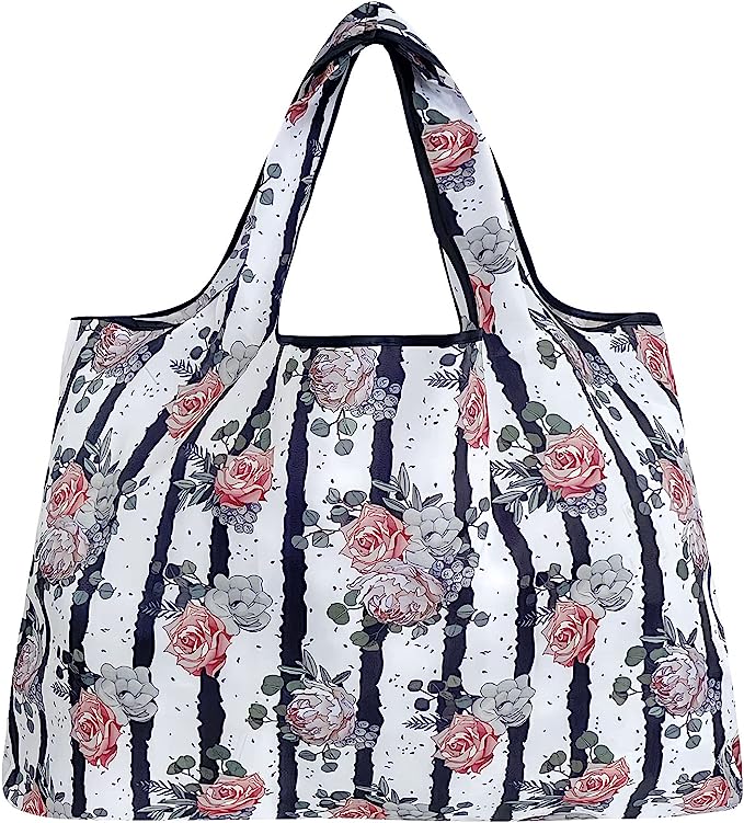 Wrapables Large Foldable Tote Nylon Reusable Grocery Bags, 5 Pack