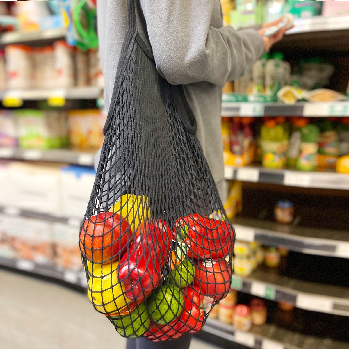 Wrapables Cotton Mesh Net Shopping Bag, Grocery Bag for Vegetables, Produce (Set of 3)