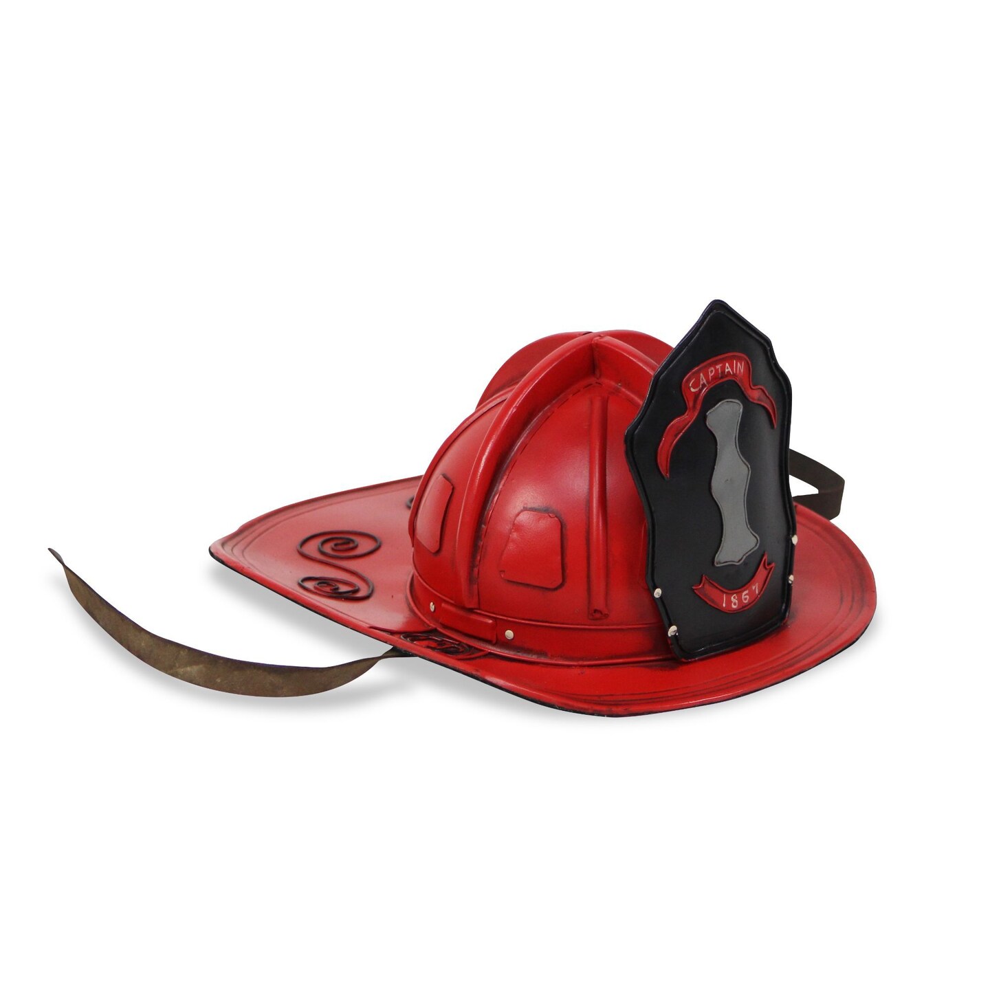 Contemporary Home Living 14.75" Red and Black Fire Chief Helmet with Chin Straps Tabletop Decoration