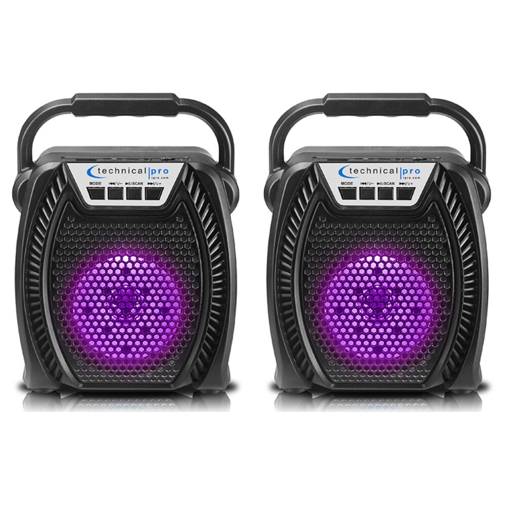 Technical Pro   Rechargeable LED Bluetooth Speaker w/ USB/SD/FM Perfect Portable Speaker 30 Feet Bluetooth Range 4 inch