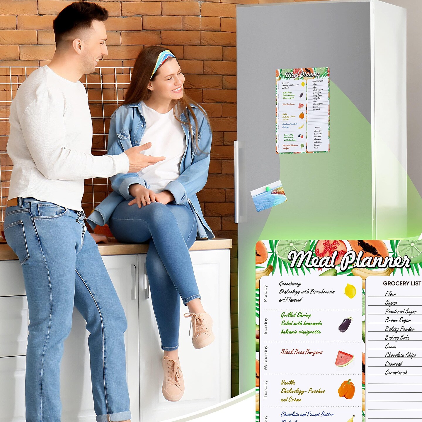 Dry Erase Magnetic Meal Planner and Grocery List for Refrigerator 8.5x12 in Magnetic Menu White Board Weekly Meal Planner Magnetic for Fridge Frige Meal Planner Magnet Dry Erase Meal Planner