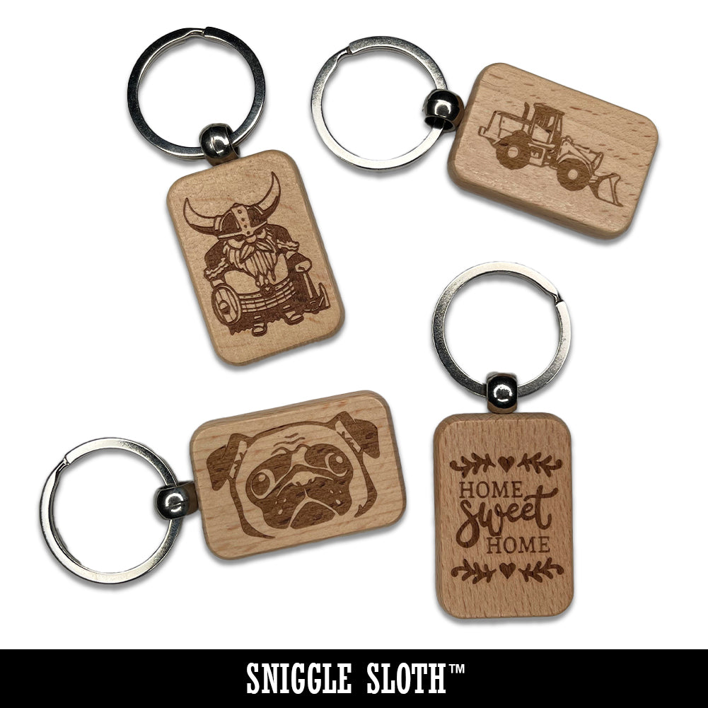 Fancy Skull with Top Hat Engraved Wood Rectangle Keychain Tag Charm