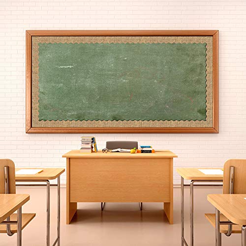 Burlap Scalloped Border Trim, Bulletin Borders Stickers, 66 ft Back to School Decoration Borders for Bulletin Board/Black Board Trim, Teacher Student Use for Classroom School Decoration