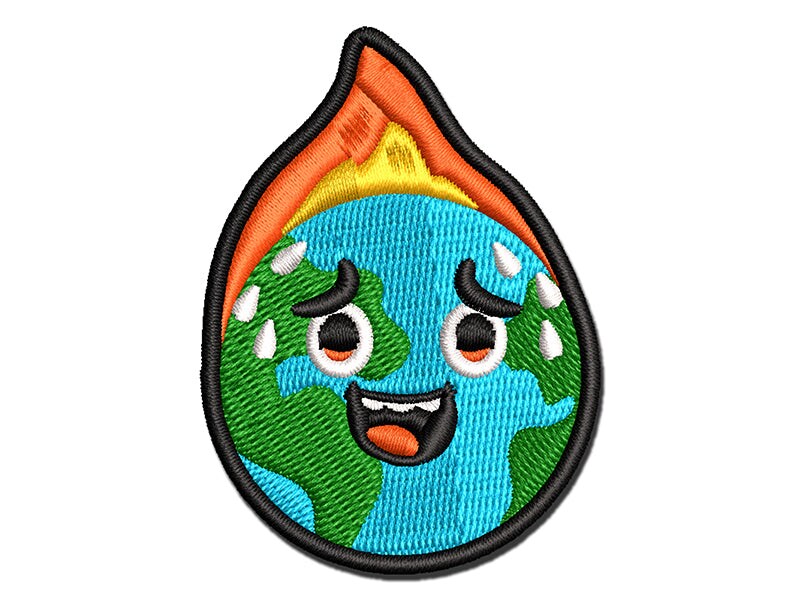 Burning Worried Earth Global Warming Multi-Color Embroidered Iron-On or Hook &#x26; Loop Patch Applique