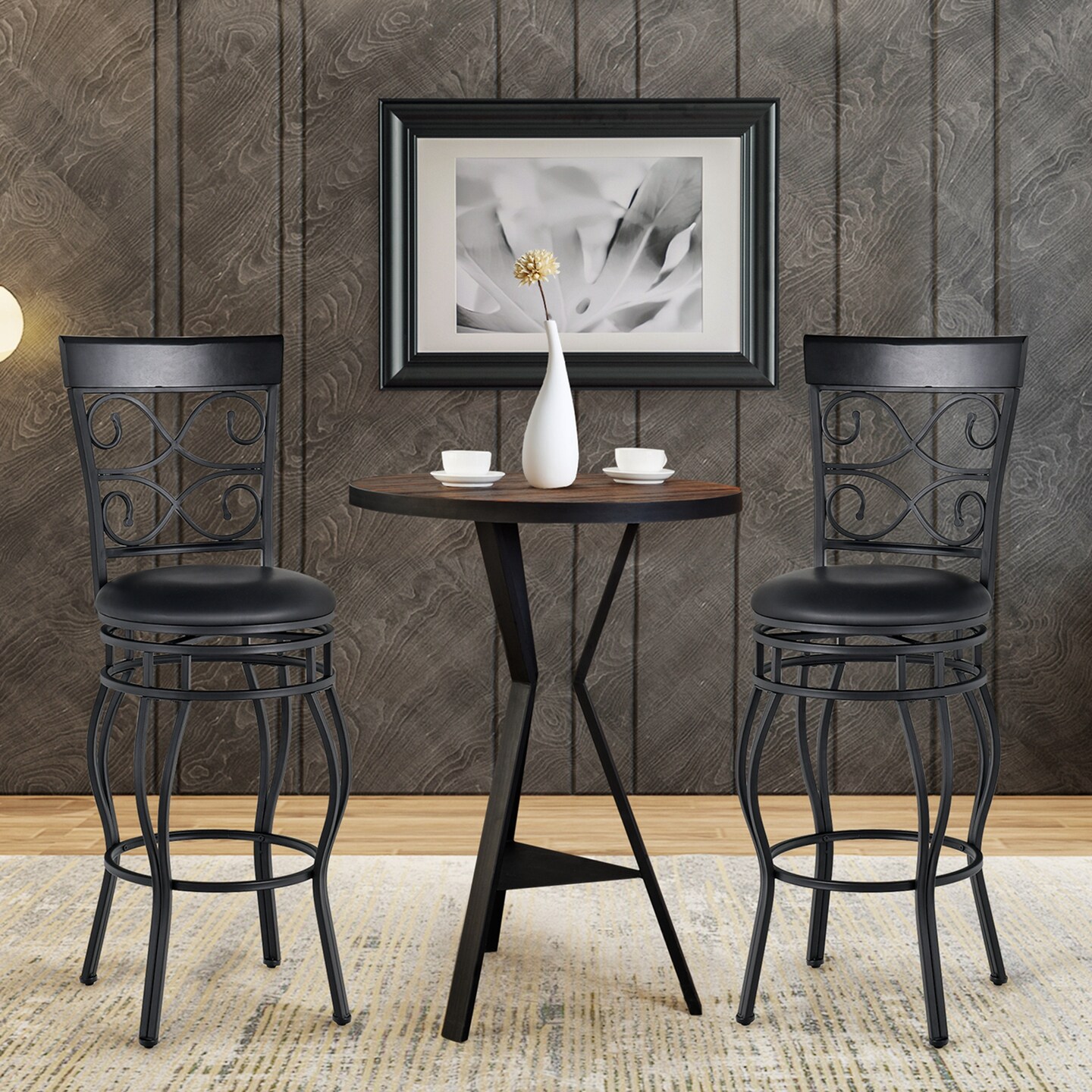 Costway Set of 2/4 Vintage Swivel Bar Stools 30&#x27;&#x27; Bistro Upholstered Dining Chairs Black