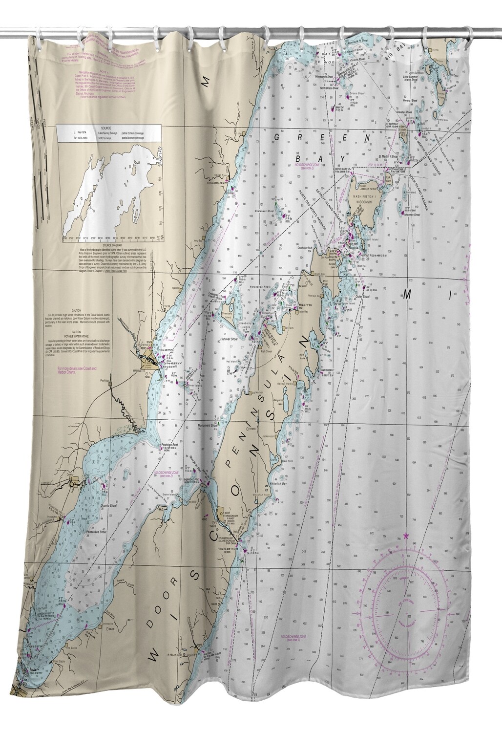 Betsy Drake Door County, Green Bay, WI Nautical Map Shower Curtain