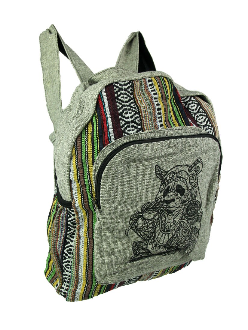 Tribal Panda Boho Stripe Cotton Backpack