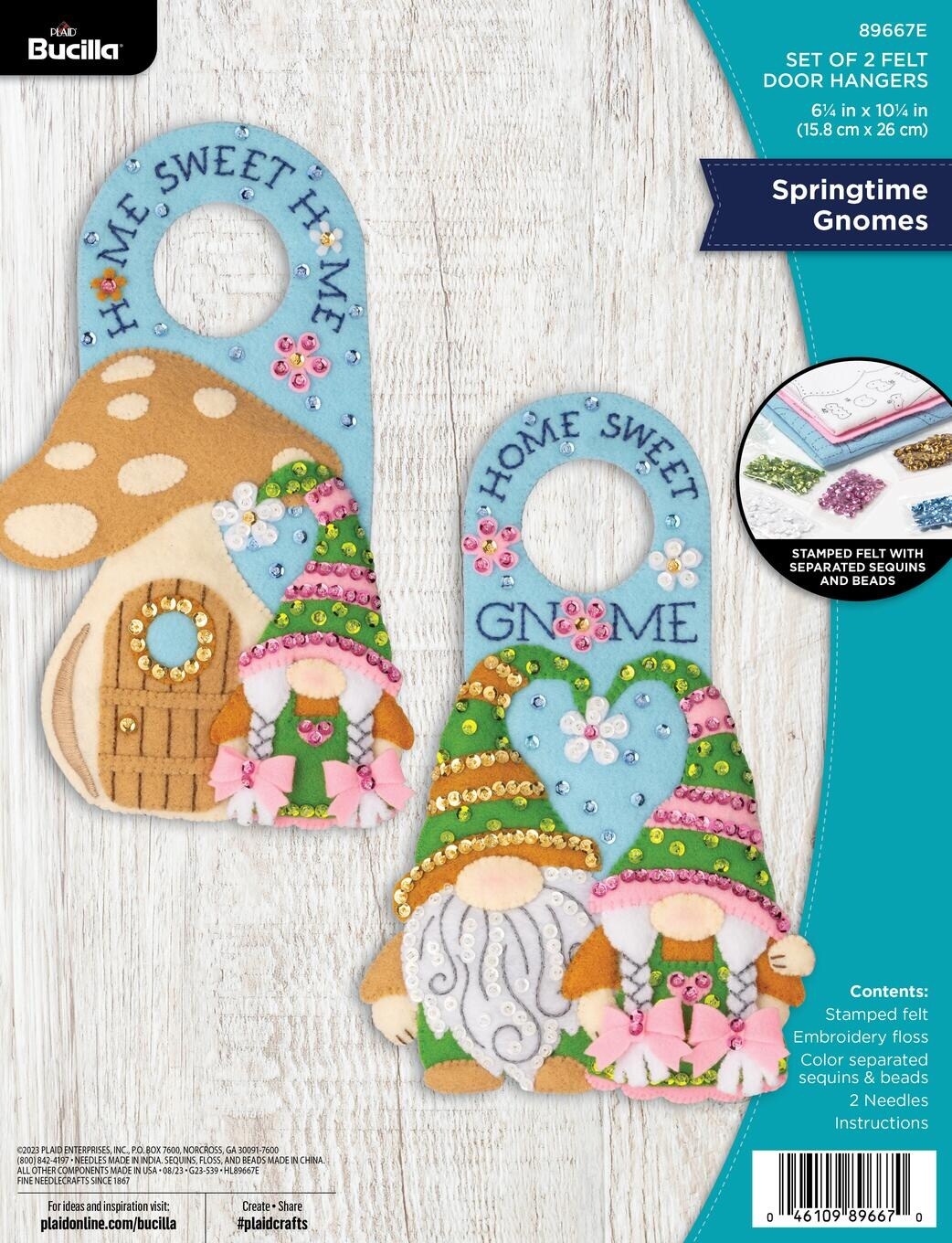 Bucilla Felt Door Hanger Applique Kit Set Of 2-Springtime Gnomes