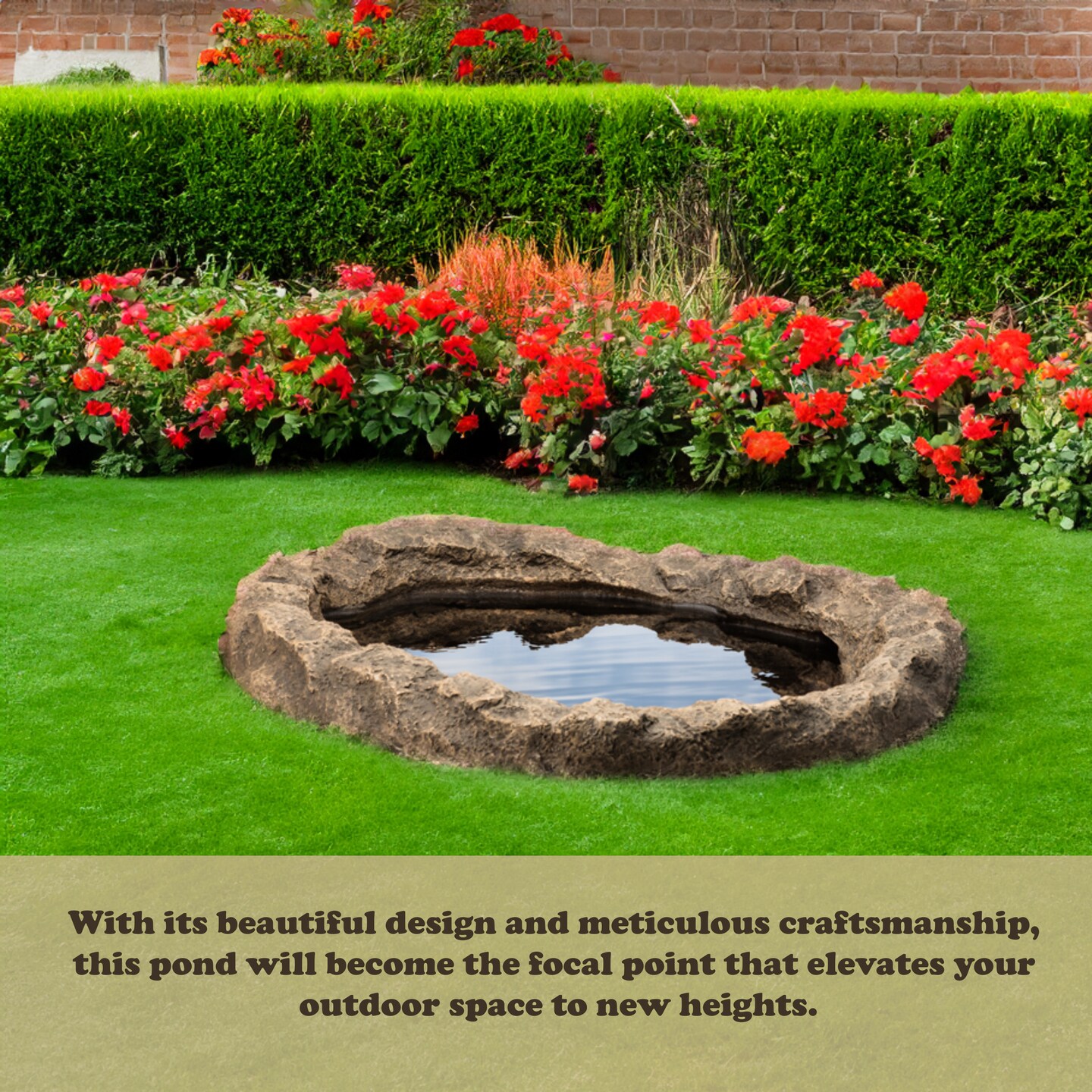 Small Flower Faux Rock Fiberglass Garden Decorative Water Pond, 17 Gallon Sandstone Outdoor Patio Bed Waterfall Pond