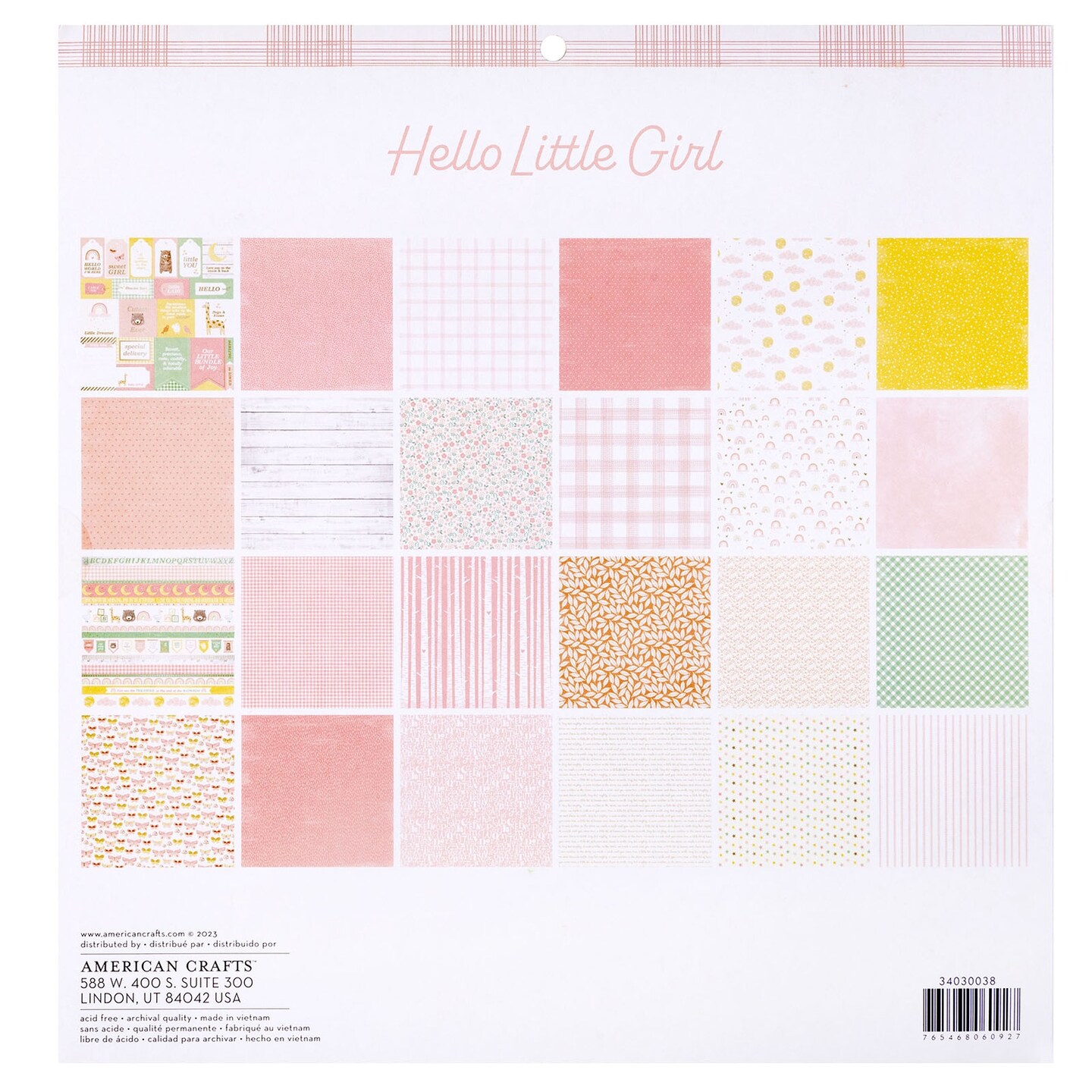 American Crafts Double-Sided Paper Pad 12"X12" 24/Pkg-Gold Foil, Hello Little Girl