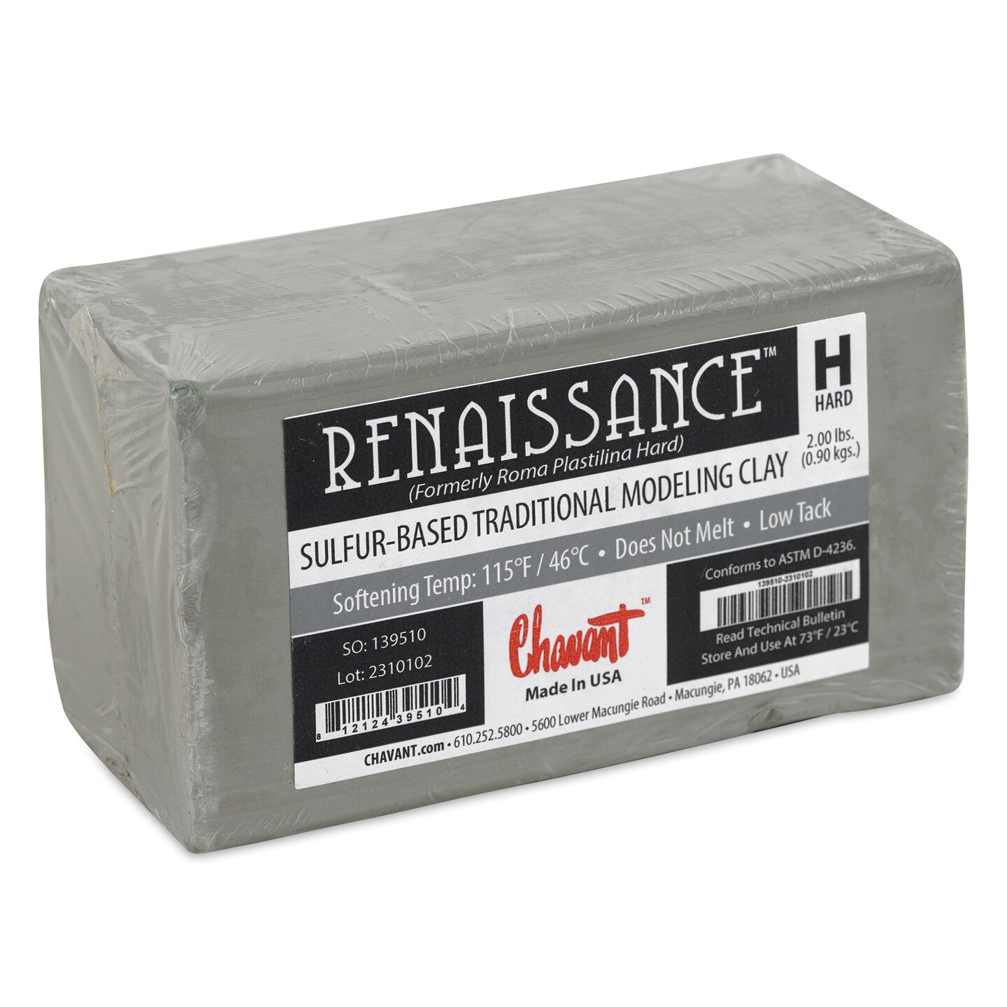 Chavant Renaissance Modeling Clay - 2 lb, Gray-Green, Firm