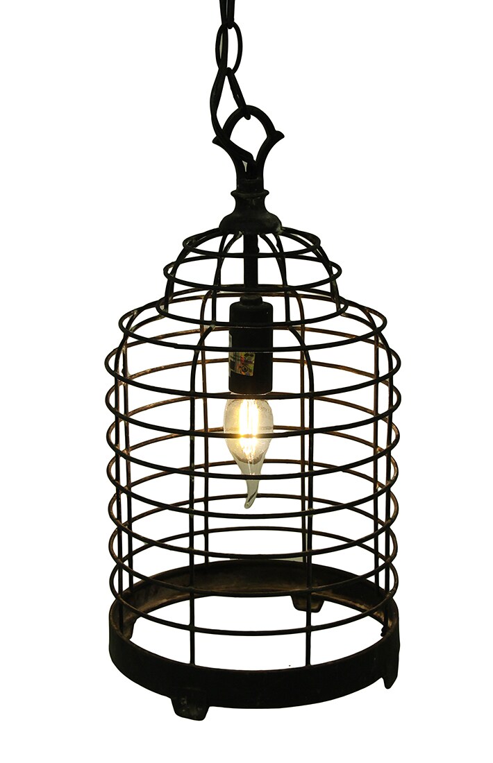 Vintage Industrial Black Metal Wire Cage Pendant Lamp 14 Inch