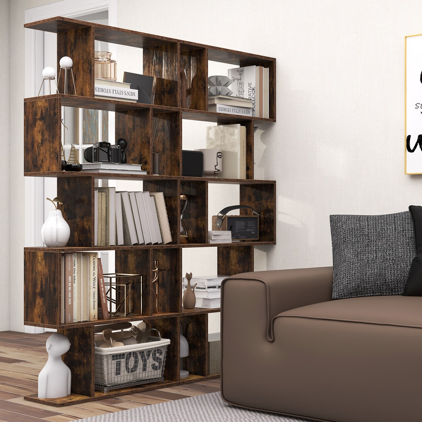 5-tier Bookshelf With Anti-toppling Device For Living Room Home Office