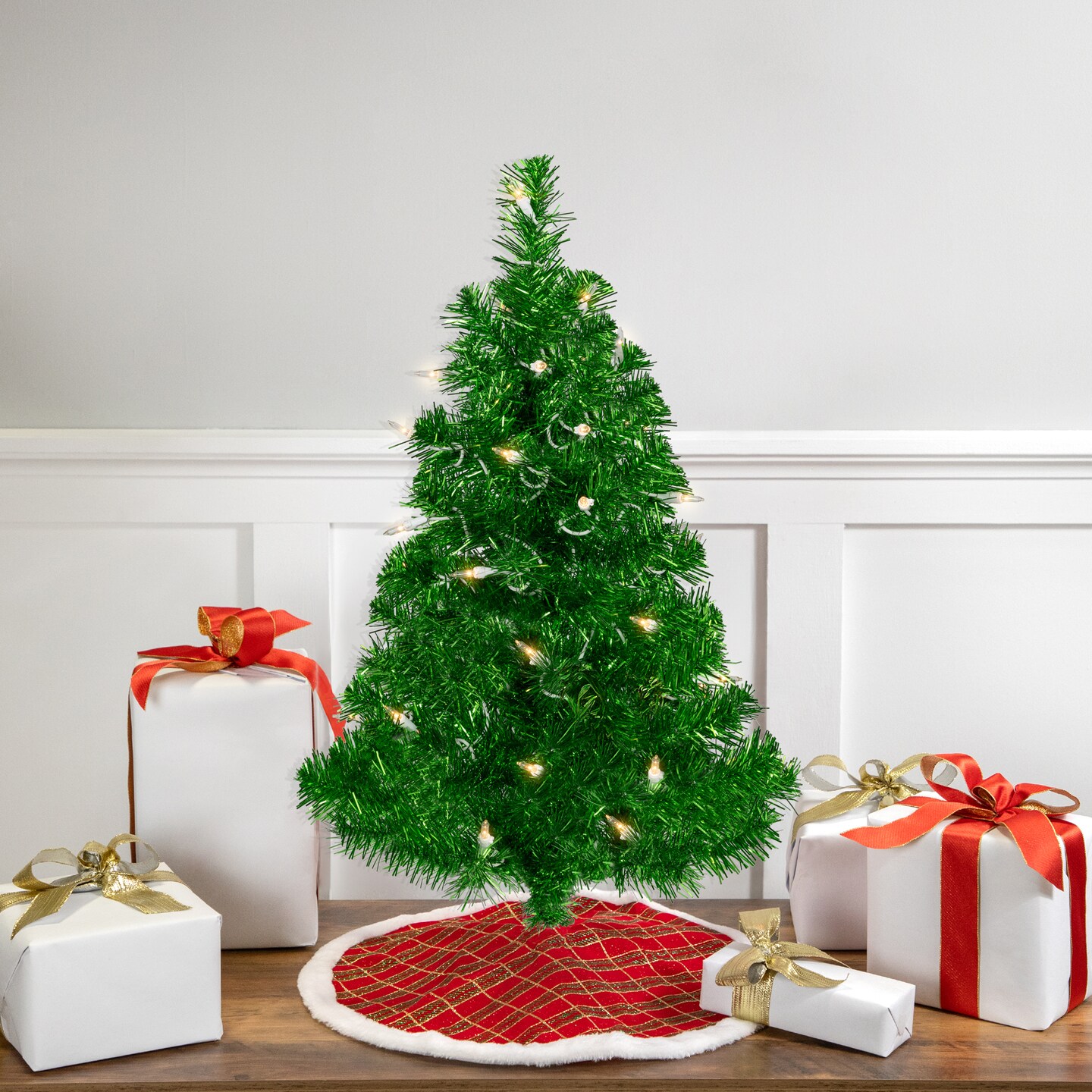 Northlight 2' Pre-Lit Paradise Lime Green Tinsel Pine Artificial Christmas Tree - Clear Lights
