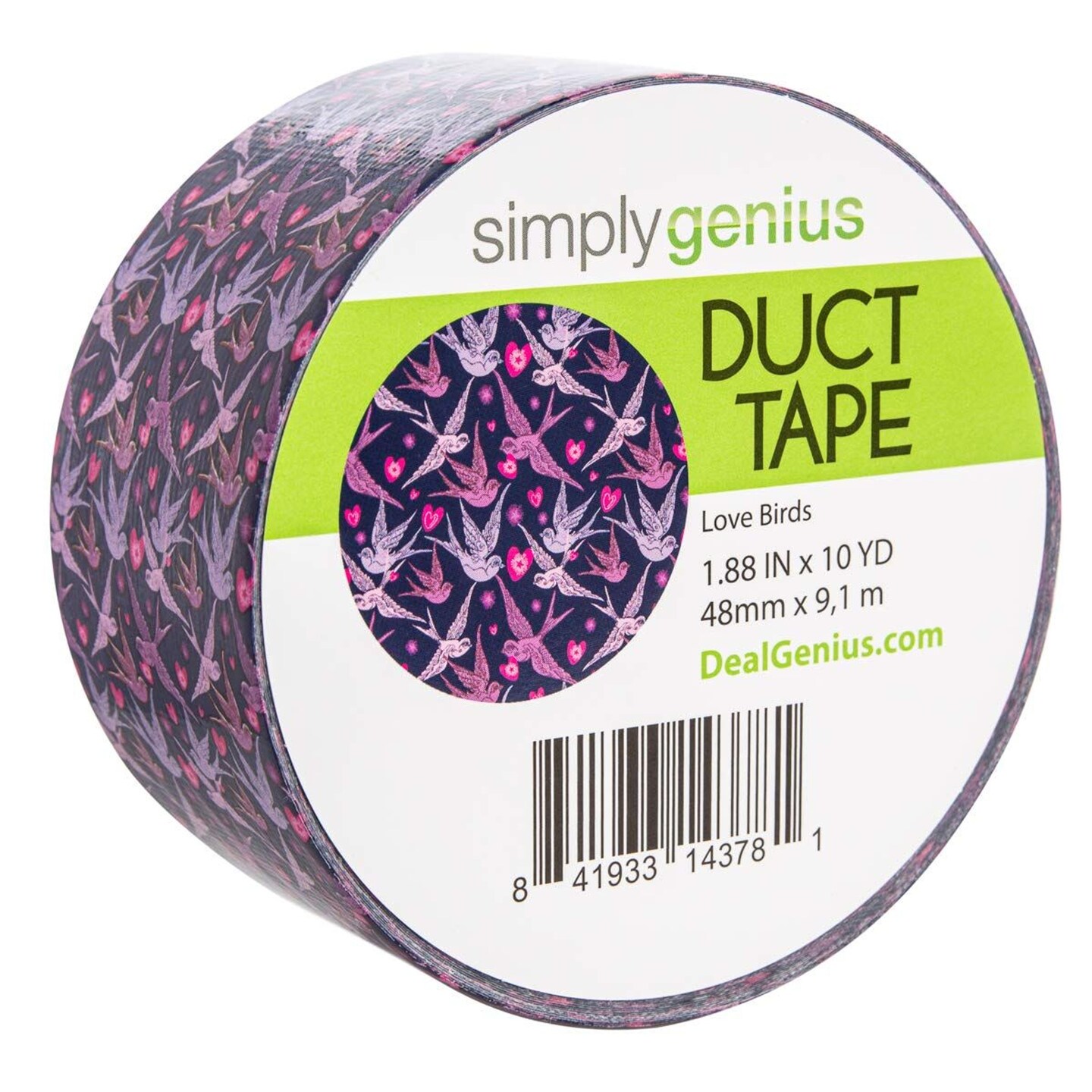 Simply Genius Pattern Duct Tape Heavy Duty - Craft Supplies for Kids &#x26; Adults - Colored Duct Tape - Single Roll 1.8 in x 10 yards - Colorful Tape for DIY, Craft &#x26; Home Improvement (Love Birds)